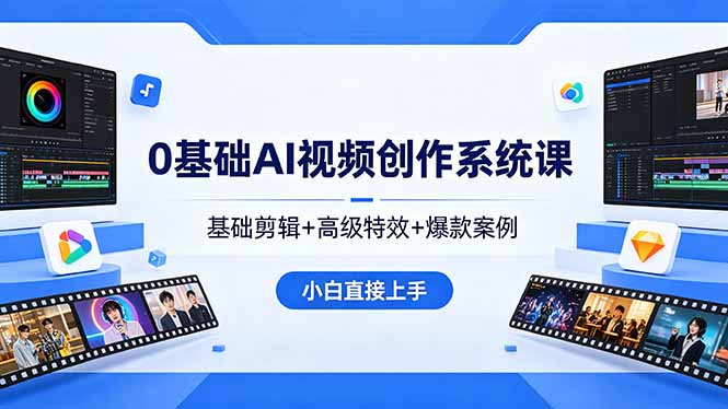 0基础AI视频创作系统课，基础剪辑+高级特效+爆款案例，小白直接上手-项目汇