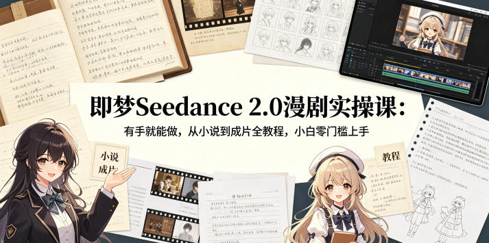 即梦Seedance 2.0漫剧实操课：有手就能做，从小说到成片全教程，小白零门槛上手-项目汇