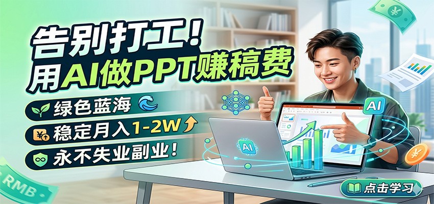 告别打工！用AI做PPT赚稿费，绿色蓝海，稳定月入1-2W，永不失业副业！-项目汇