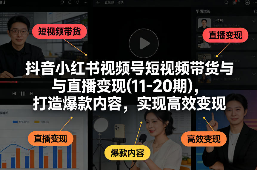 抖音小红书视频号短视频带货与直播变现(10-21期)，打造爆款内容，实现高效变现(更新05月08日)-项目汇