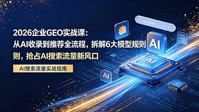 2026 企业GEO实战课：从AI收录到推荐全流程，拆解6大模型规则，抢占 AI 搜索流量新风口-项目汇