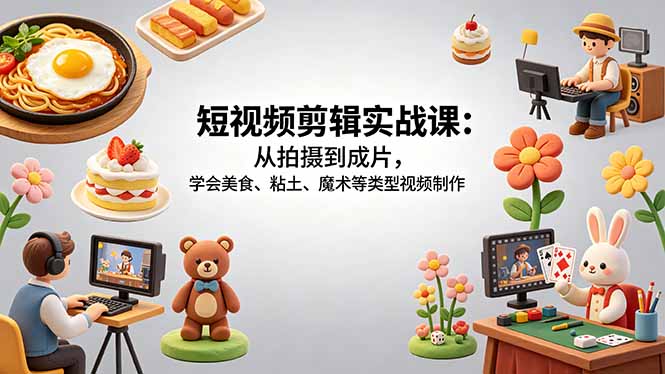 短视频剪辑实战课：从拍摄到成片，学会美食、粘土、魔术等类型视频制作-项目汇