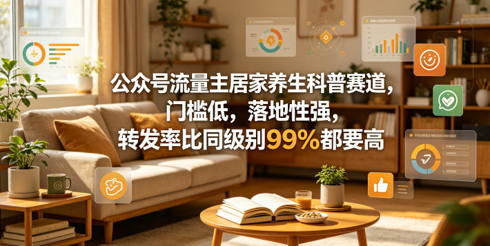 公众号流量主居家养生科普赛道，门槛低，落地性强，转发率比同级别99％都要高-项目汇