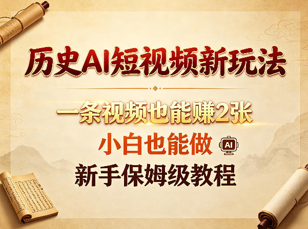 历史AI短视频新玩法，一条视频也能賺2张，小白也能做，新手保姆级教程-项目汇