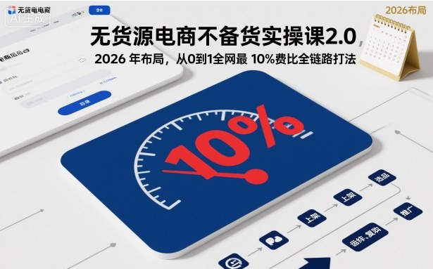 无货源电商不备货实操课2.0，2026年布局，从0到1全网最低10%费比全链路打法【更新26年5月】-项目汇
