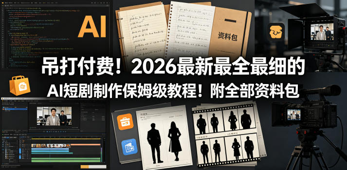 吊打付费！2026最新最全最细的AI短剧制作保姆级教程！附全部资料包-项目汇
