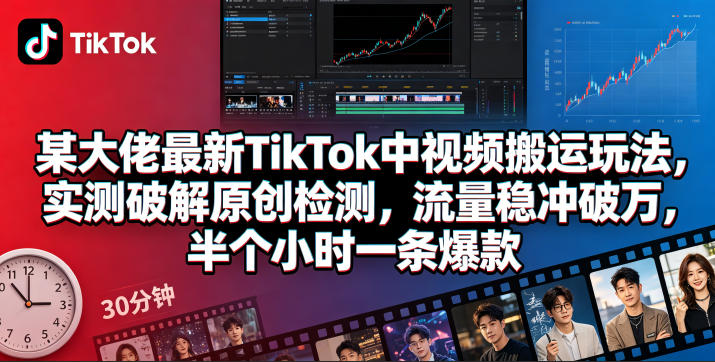某大佬最新TikTok中视频搬运玩法，实测破解原创检测，流量稳冲破万，半个小时一条爆款-项目汇