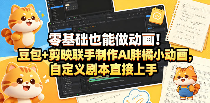 零基础也能做动画！豆包+剪映联手制作AI胖橘小动画，自定义剧本直接上手-项目汇