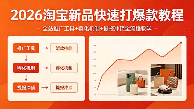 2026淘宝新品快速打爆款教程，全站推广工具+孵化机制+提报冲顶全流程教学-项目汇