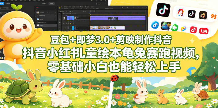 豆包＋即梦3.0+剪映制作抖音小红书儿童绘本龟兔赛跑视频，零基础小白也能轻松上手-项目汇