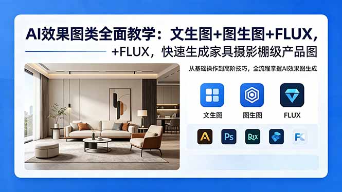 AI效果图类全面教学：文生图+图生图+FLUX，快速生成家具摄影棚级产品图-项目汇