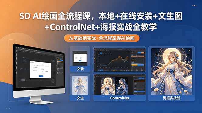 SD AI绘画全流程课，本地+在线安装+文生图+ControlNet+海报实战全教学-项目汇