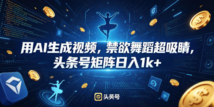 用AI生成视频，禁欲舞蹈超吸睛，头条号矩阵日入1k+-项目汇