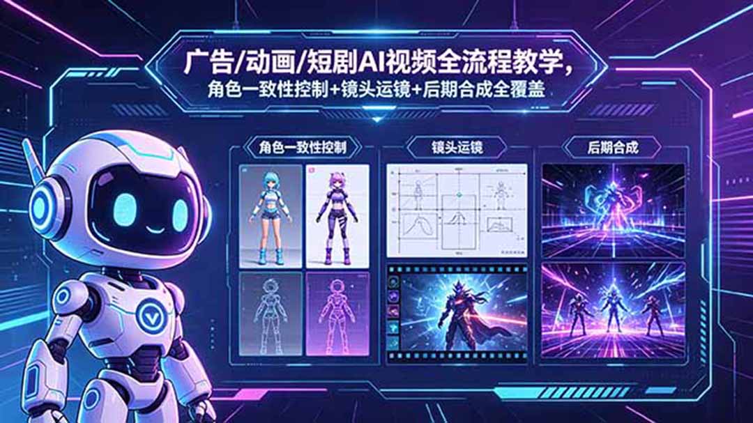 广告/动画/短剧AI视频全流程教学，角色一致性控制+镜头运镜+后期合成全覆盖-项目汇
