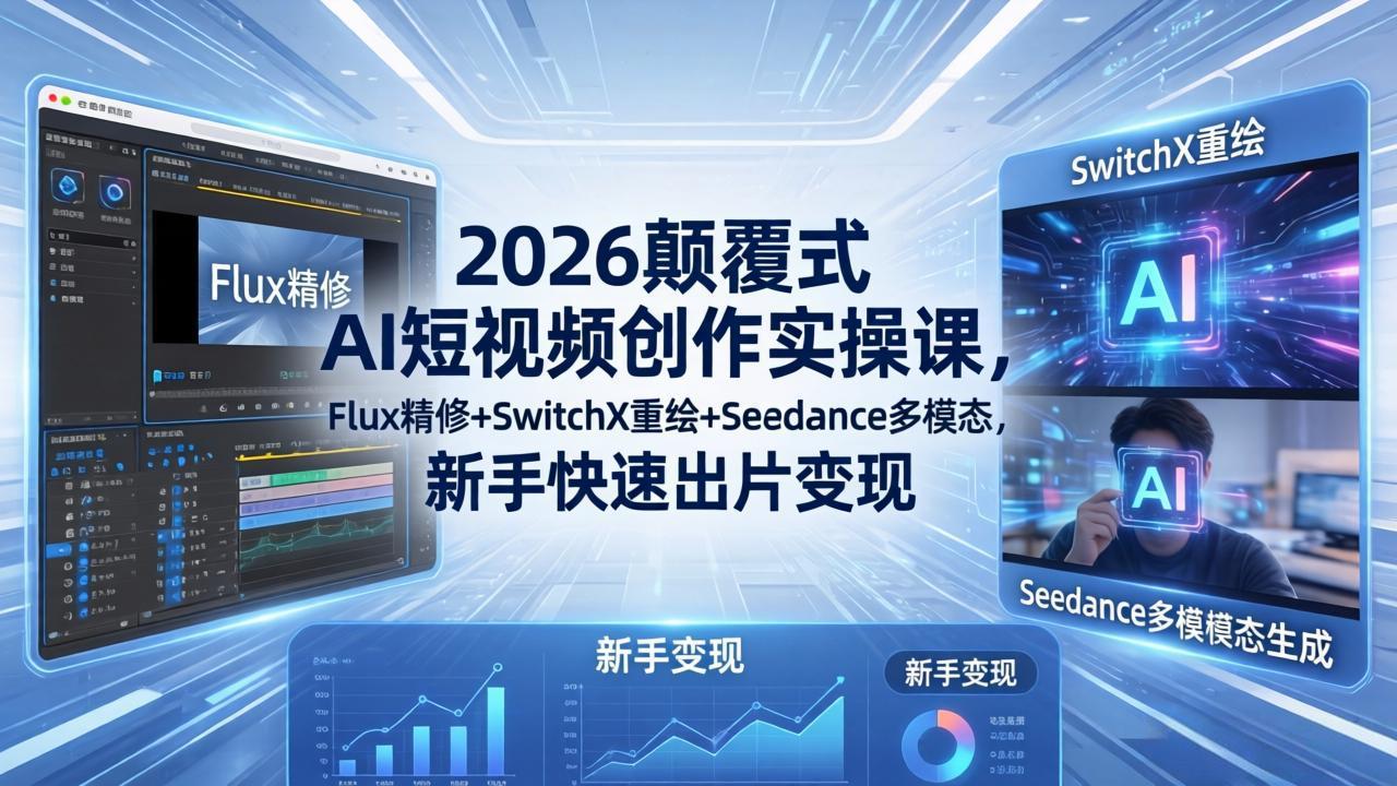 2026颠覆式 AI短视频创作课-5月更新，Flux精修+SwitchX重绘+Seedance多模态，新手快速出片变现-项目汇