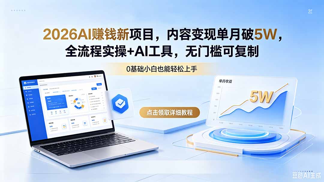 2026AI赚钱新项目，内容变现单月破5W，全流程实操+AI工具，无门槛可复制-项目汇