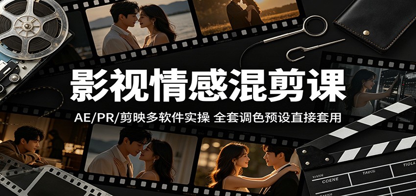 影视情感混剪课：AE/PR/剪映多软件实操，全套调色预设直接套用-项目汇