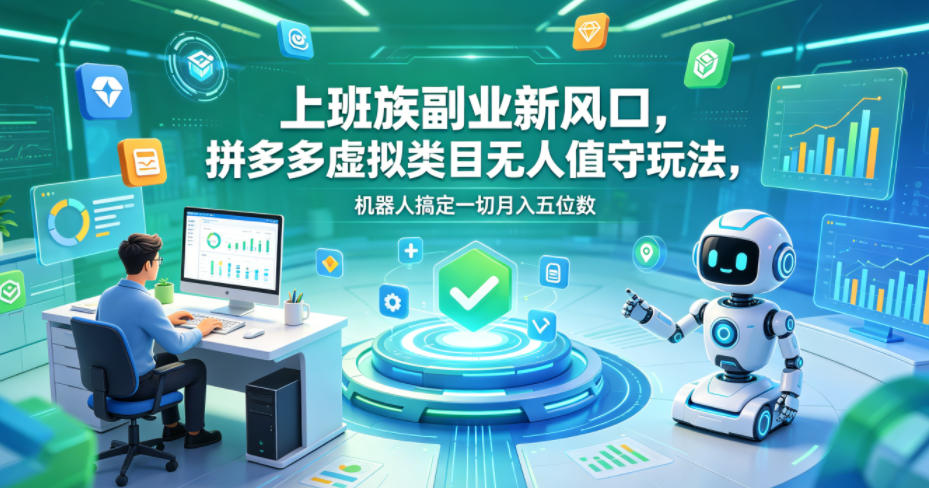 上班族副业新风口，拼多多虚拟类目无人值守玩法，机器人搞定一切月入五位数【揭秘】-项目汇