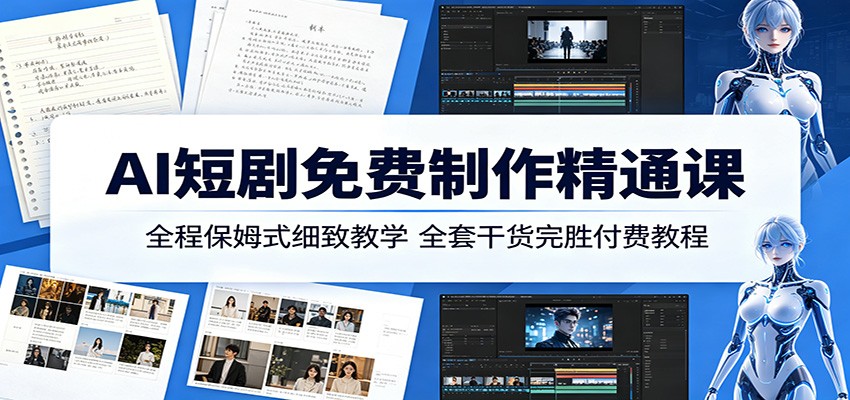 AI短剧免费制作精通课:全程保姆式细致教学,全套干货完胜付费教程-项目汇