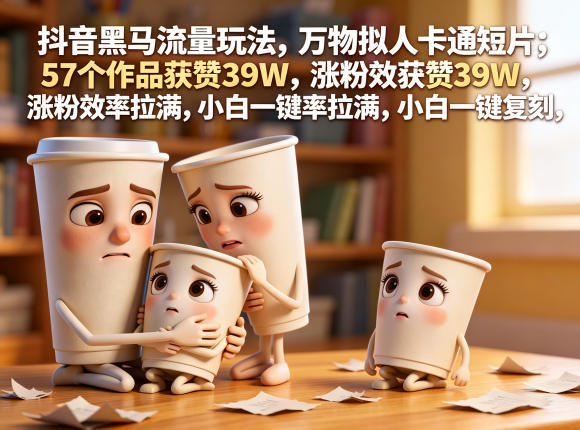 抖音黑马流量玩法，万物拟人卡通短片，57个作品获赞39W，涨粉效率拉满，小白一键复刻，保姆级拆解-项目汇