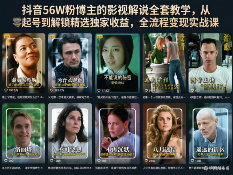 抖音56W粉博主的影视解说全套教学，从零起号到解锁精选独家收益，全流程变现实战课-项目汇