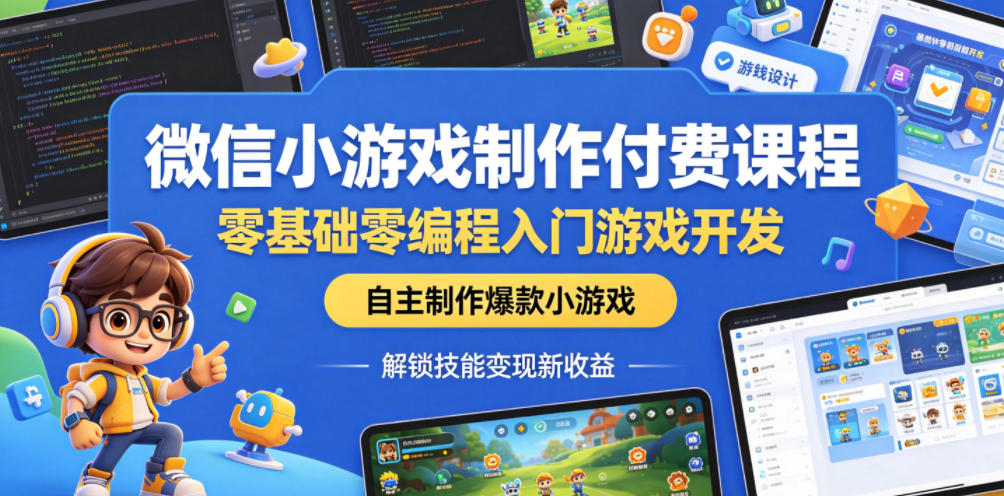 微信小游戏制作付费课程，零基础零编程入门游戏开发，自主制作爆款小游戏，解锁技能变现新收益-项目汇