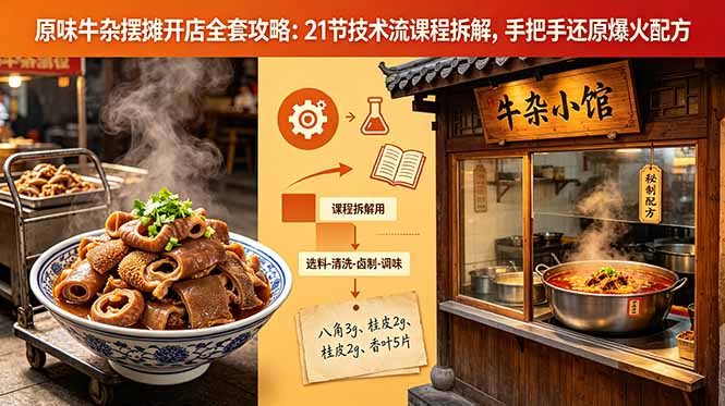 原味牛杂摆摊开店全套攻略:21节技术流课程拆解,手把手还原爆火配方-项目汇
