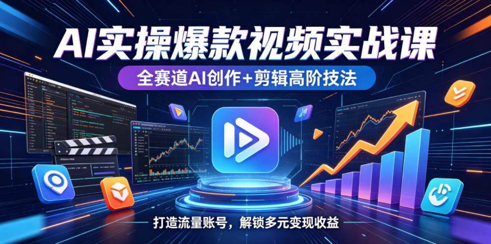 AI实操爆款视频实战课,全赛道AI创作+剪辑高阶技法,打造流量账号,解锁多元变现收益-项目汇
