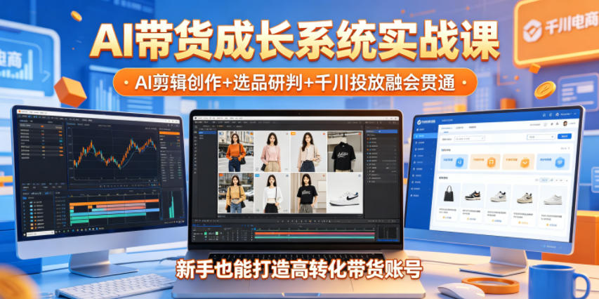 AI带货成长系统实战课,AI剪辑创作+选品研判+千川投放融会贯通,新手也能打造高转化带货账号(更新2026年)-项目汇