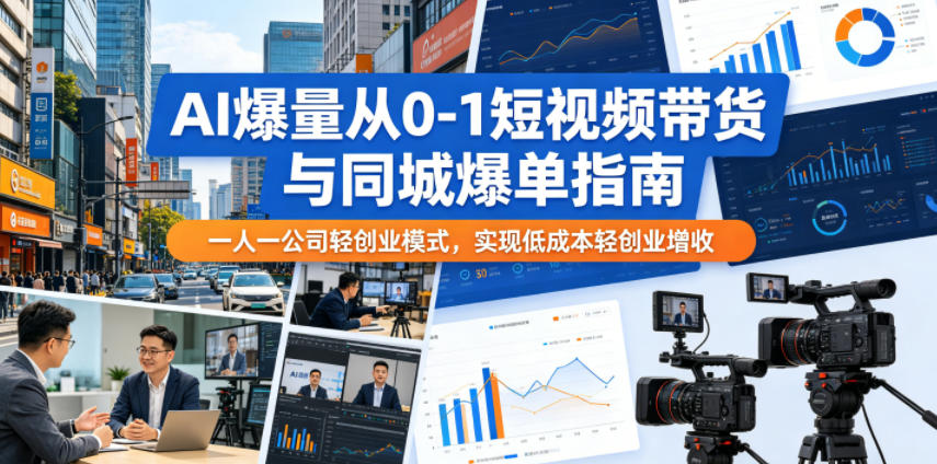 AI爆量从0-1短视频带货与同城爆单指南，一人一公司轻创业模式，实现低成本轻创业增收-项目汇