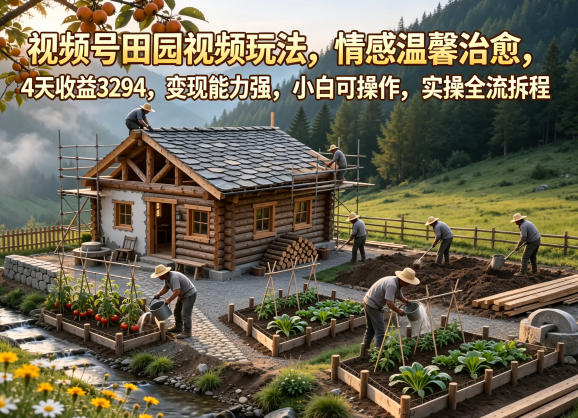 视频号田园视频玩法,情感温馨治愈,4天收益3294,变现能力强,小白可操作,实操全流程拆解-项目汇