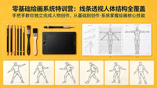 零基础绘画系统特训营:线条透视人体结构全覆盖,手把手教你独立完成人物创作-项目汇