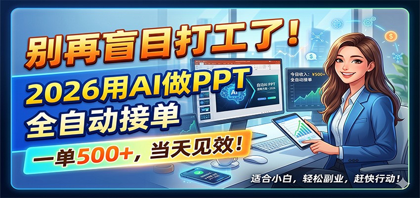别再盲目打工了!2026用AI做PPT全自动接单,一单5张+,当天见效!-项目汇