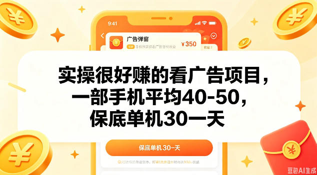 实操很好做的看广告项目,一部手机平均40-50,保底30单机一天【揭秘】-项目汇