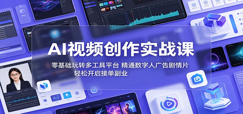 AI视频创作实战课:零基础玩转多工具平台,精通数字人广告、剧情片,轻松开启接单副业-项目汇