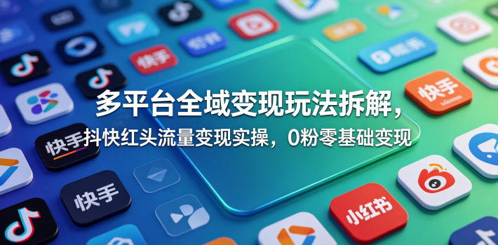 多平台全域变现玩法拆解,抖快红头流量变现实操,0粉零基础变现-项目汇