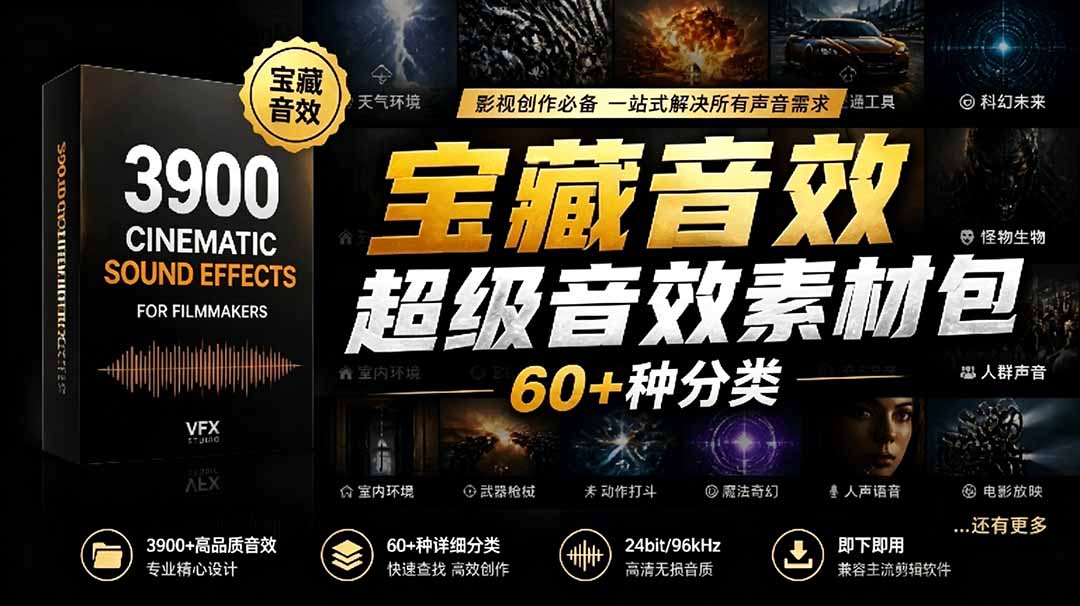 宝藏音效合集包!60+多种音效分类,共计3900个,分类清晰,全中文分类,高品质剪辑音效素材包-项目汇