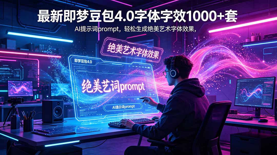 最新即梦豆包4.0字体字效1000+套,AI提示词prompt,轻松生成绝美艺术字体效果-项目汇