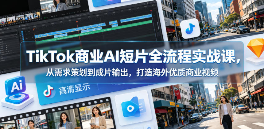 TikTok商业AI短片全流程实战课,从需求策划到成片输出,打造海外优质商业视频-项目汇