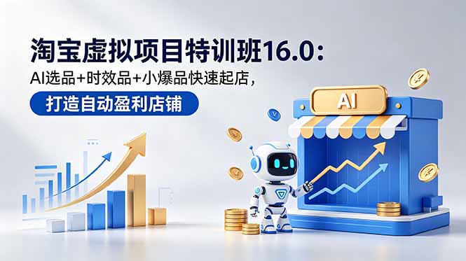 淘宝虚拟项目特训班16.0:AI选品+时效品+小爆品快速起店,打造自动盈利店铺-项目汇