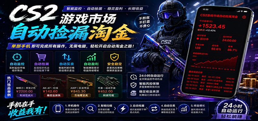 CSGO挂机捡漏项目通过利用游戏饰品交易机制,结合薄凉软件辅助捡漏,实现盈利-项目汇