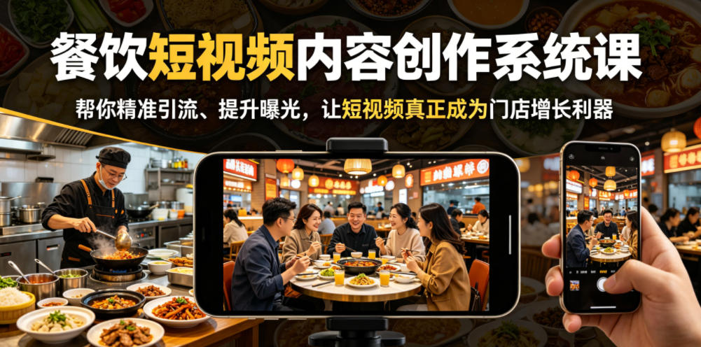 餐饮短视频内容创作系统课,帮你精准引流、提升曝光,让短视频真正成为门店增长利器-项目汇