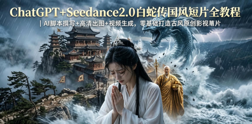 ChatGPT+Seedance2.0白蛇传国风短片全教程｜AI脚本撰写+高清出图+视频生成，零基础打造古风原创影视短片-项目汇