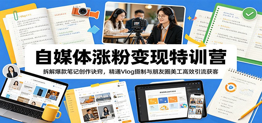 自媒体涨粉变现特训营：拆解爆款笔记创作诀窍，精通Vlog摄制与朋友圈美工高效引流获客-项目汇