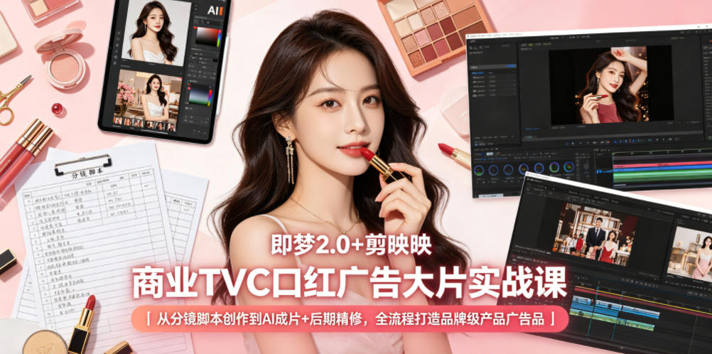 即梦2.0+剪映商业TVC口红广告大片实战课|从分镜脚本创作到AI成片+后期精修,全流程打造品牌级产品广告-项目汇