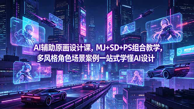 AI辅助原画设计课，MJ+SD+PS组合教学，多风格角色场景案例一站式学懂AI设计-项目汇