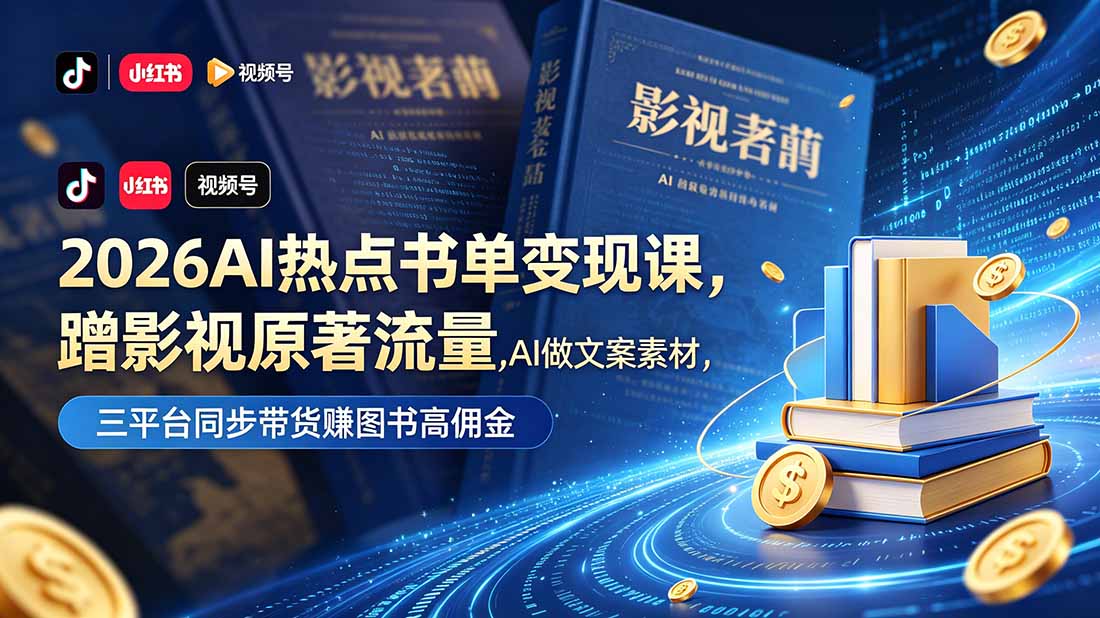 2026AI热点书单变现课，蹭影视原著流量，AI做文案素材，三平台同步带货赚图书高佣金-项目汇