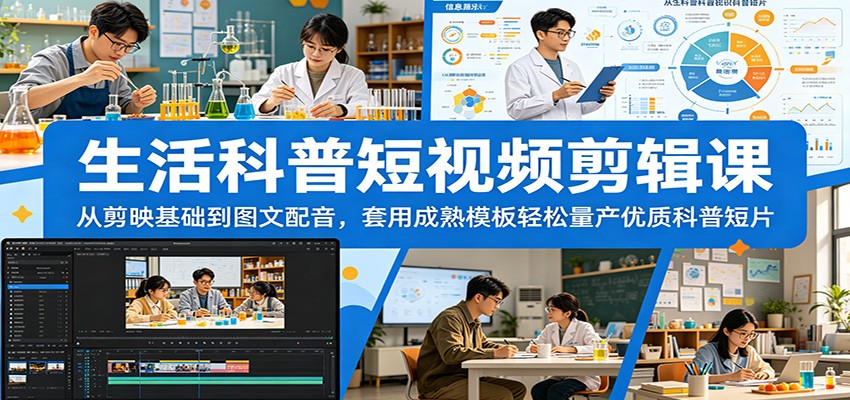 生活科普短视频剪辑课:从剪映基础到图文配音,套用成熟模板轻松量产优质科普短片-项目汇