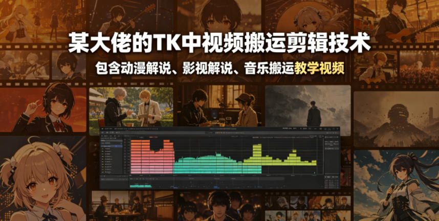 某大佬的TK中视频搬运剪辑技术,包含动漫解说、影视解说、音乐搬运教学视频-项目汇