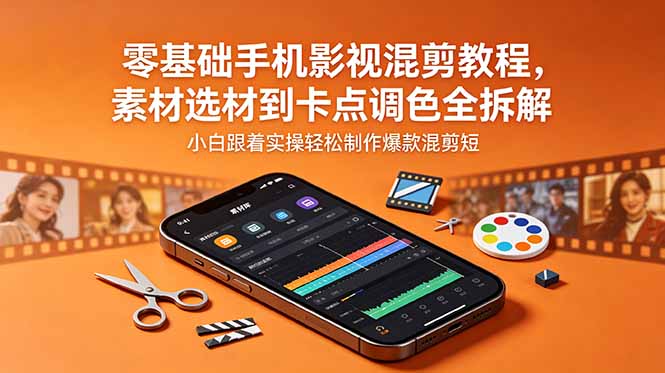 零基础手机影视混剪教程,素材选材到卡点调色全拆解,小白跟着实操轻松制作爆款混剪短片-项目汇